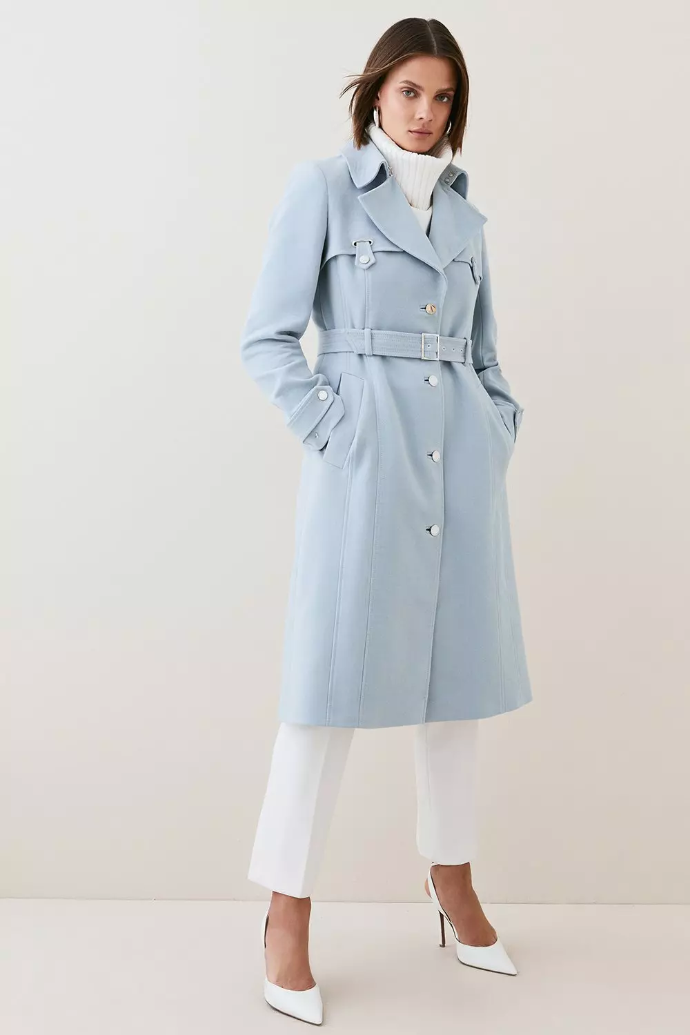 Italian Moleskin Belted Longline Coat Karen Millen